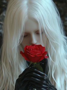 Weißes Haar Rote Rose