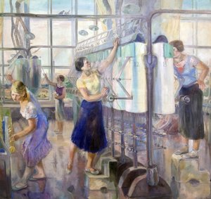 Der Fünfjahresplan - Frauenwerkstatt in der Sevkabel-Fabrik von David Efimovich Zagoskin