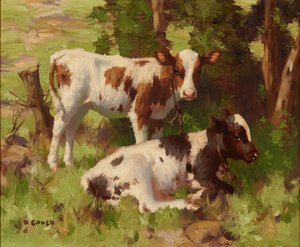 Kälber in einer Sommerlandschaft von David Gauld