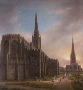 St. Michaels und Heilige Dreifaltigkeitskirchen, von Nordosten, Coventry, 1849 von David Gee