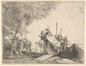 Maria, von Joseph und einem Engel unterstützt, steigt von einem Boot ans Ufer, ein Engel stabilisiert..., 1753 von David Giovanni