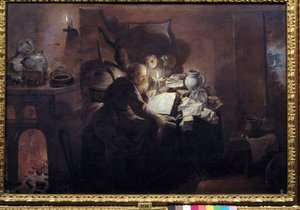 Der Alchemist in seinem Studio. Gemälde von David Ryckaert III (1612-1661) von David III Ryckaert