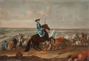 König Karl XII. in der Schlacht von Narva am 19. November 1700