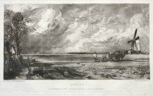 Verschiedene Landschaftsmotive, charakteristisch für englische Szenerien aus Bildern von John Constable, R.A.: Frühling. Eine Mühle auf einem Gemeindeland. Hagelschauer. East Bergholt, Suffolk von David Lucas