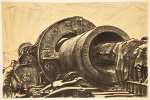 Eine Bohrmaschine bei der Arbeit an einem schweren Geschützrohr, Illustration aus 