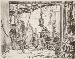 Matrosen auf einem Schlachtschiff, die Munition für die Armee herstellen, Illustration aus 