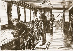 Die Brücke eines Handelsschiffs auf See, Illustration aus 