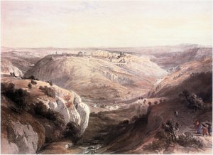 Im Heiligen Land: Jerusalem, gesehen vom Süden mit Landschaft der Wüste Juda (Gravur)