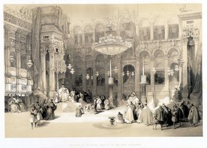Innenraum der Kirche des Heiligen Grabes, Zeichnung vom 11.04.1839 in „Das Heilige Land“, London 1849