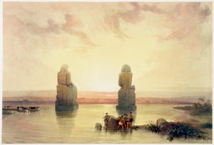 Die Kolosse von Memnon, in Theben, während der Überschwemmung, Ägypten, ca. 1845 von David Roberts