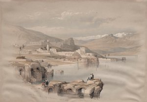Tiberias, von den Mauern, Safet in der Ferne, 1839 von David Roberts