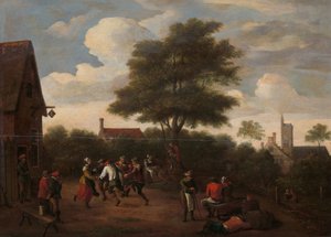 Bauern tanzen vor der Crescent Taverne von David Teniers (II) (manner of)