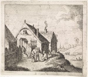 Drei Männer im Gespräch bei einem Haus von David Teniers (II)
