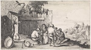 Fünf Bauern um ein Fass (Genreszenen im Freien)