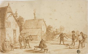 Männer spielen Boule vor der Taverne