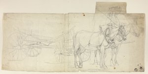 Zweispänner mit Fahrer, der Kutsche zieht (recto); Skizzen von sich bückenden Frauen (verso) von David Teniers the Younger
