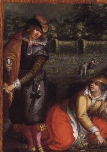 Ein eleganter Herr und eine Frau im Garten