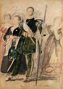 Ein Bogenschütze und eine Gruppe von Frauen im Palast von Holyrood während des Besuchs des Königs von David Wilkie