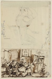 Menschen an einem Tisch (recto), und Studie für Cottage Toilette (verso) von David Wilkie