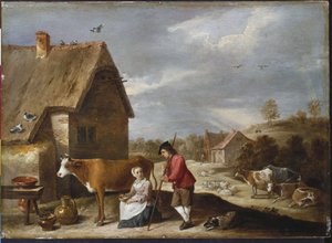 Eine Milchmagd und ein Schäfer vor einem Cottage, späte 1640er