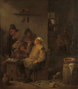 Maurer raucht mit Gefährten in einer Taverne