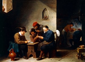 Bauern beim Kartenspiel in einer Hütte, ca. 1644-45