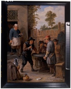 Bauern spielen Würfel vor einem Gasthaus von David the Younger Teniers
