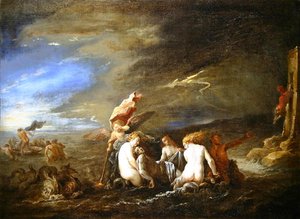 Der ertrunkene Leander, getragen von Nereiden