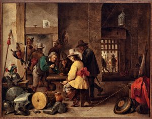 Das Wachhaus, Soldaten spielen und wetten. Gemälde von David Teniers dem Jüngeren (1610-1690)