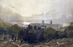 Ansicht von Greenwich (England) an einem Sommerabend, von den Höhen des Parks, im Hintergrund die Skyline von London von David the younger Cox