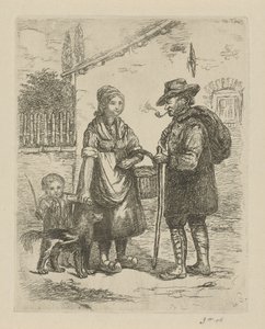 Bauer und Bäuerin bei einem Bauernhof