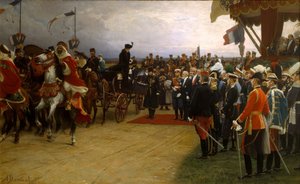 Präsident Emile Loubet begrüßt Zar Nikolaus II. und Zarin Alexandra bei den Manövern in Betheny von Dawant
