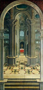 Perspektive gemalt von Defendente Ferrari (1480 oder 1485-1540), auf dem hinteren Teil des Chors aus dem 16. Jahrhundert, Kirche des Heiligen Hieronymus, Biella, Italien von Defendente Ferrari