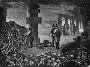 Paris, Ansicht der Kreuzung des Memento in den Katakomben (Gravur)