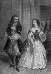 Der Menschenfeind von Molière: Alceste, Celimene, Eliante, Philinte, Gravur von Delannoy nach einer Zeichnung von G. Staal