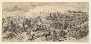 Kampfszene (Studie für die 2. leichte Kavallerie, die den Ansturm der Araber abwehrt) von Denis Auguste Marie Raffet
