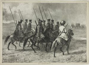 Kosaken-Eskorte an die Grenze von Kuban, Taman (Zentralrussland), 11. Oktober 1837