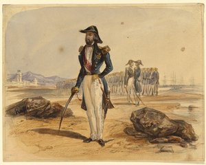 General mit Truppen im Hintergrund von Denis Auguste Marie Raffet