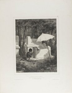 Porträt von Juguda Kazaz, Misiz, bei der Arbeit als Grabmalbildhauer im Josaphattal, nahe Tchioufout-Galeh, Krim von Denis Auguste Marie Raffet