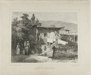 Tartarische Bauernhäuser im Dorf Déré-Koui, nahe Jalta, Krim, 31. August 1837 von Denis Auguste Marie Raffet