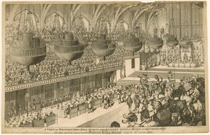 Ansicht der Westminster Hall während des Banketts zu Ehren der Krönung von König George IV. von Denis Dighton