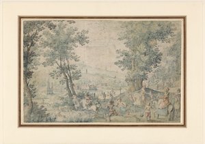 Landschaft bei Brüssel mit Hirschjagd