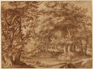 Waldlandschaft mit einem fernen Schloss