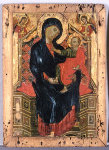 Thronende Madonna mit Kind und zwei Engeln, ca. 1300 (Tempera auf Pappelholz)