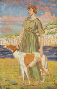 Porträt von Elizabeth Lipczinski mit ihrem Hund Fanny, ca. 1911-12