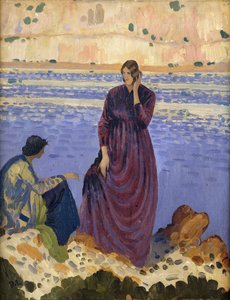 Zwei Frauen auf Felsen am Meer von Derwent Lees