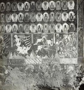 Die tausend Buddhas und Nidāna von Lady Sumati, Höhle 275, Nordwand, Dunhuang-Höhlen, China