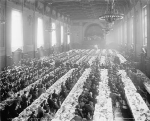 Bankett in der Alumni Hall [d.h. University Commons], Yale College, Connecticut, ca. 1900-06 von Detroit Publishing Co.