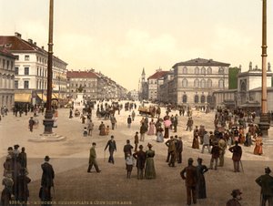 Straßenszene, Odensplatz und Ludwigstraße, München, Bayern, Deutschland, um 1900 von Detroit Publishing Co.