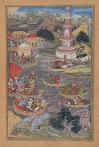 Alexander kämpft eine Seeschlacht, Folio aus einem Khamsa-Quintett von Amir Khusrau Dihlavi, 1597-98